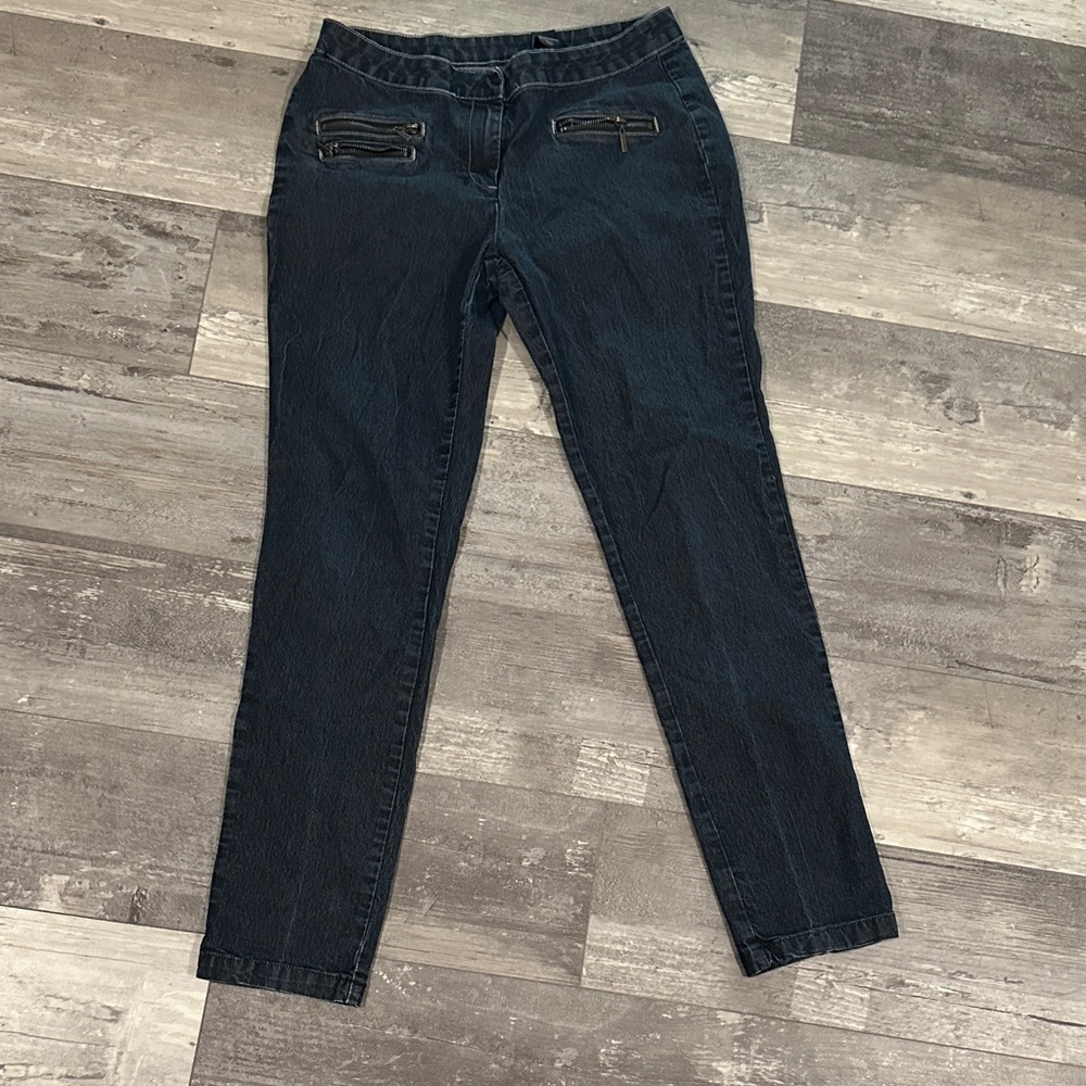 Bisou Bisou Dark Blue Skinny Jeans with Zipper Accents